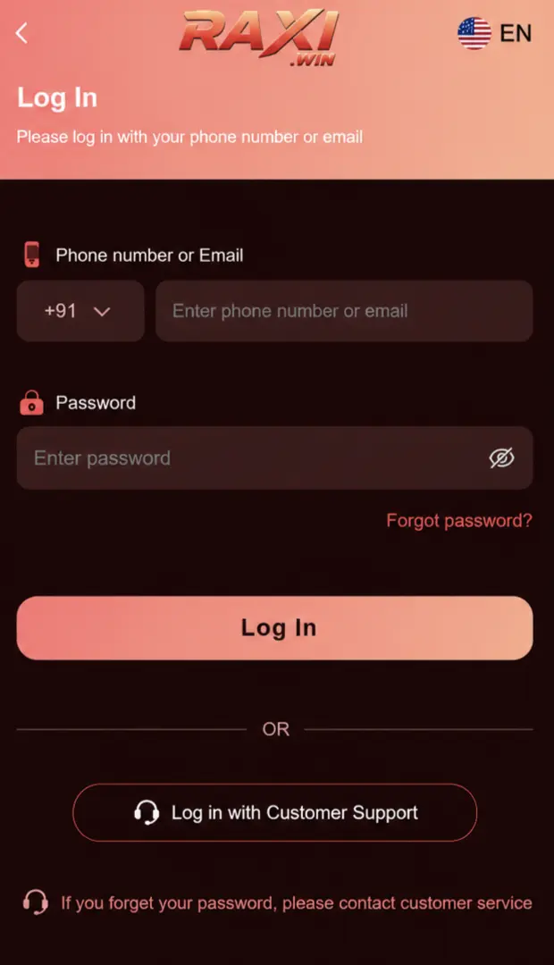 Raxiwin login page